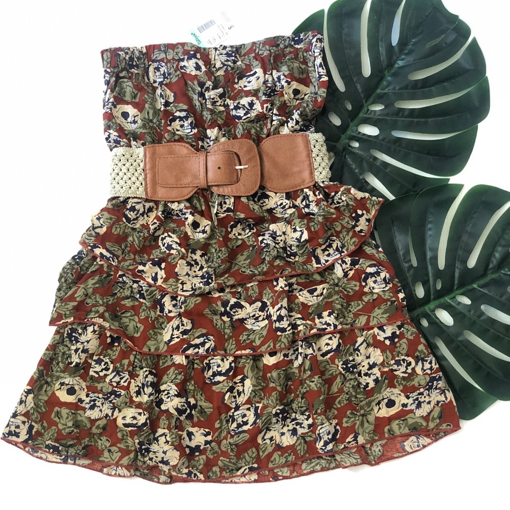 Papaya Strapless Dress with Belt NWT